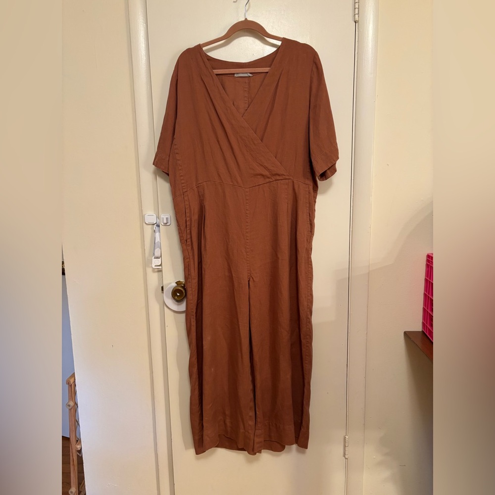 Everlane linen wrap jumpsuit size 10 brown